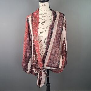 Lovestitch Kimono Top Size Small Patchwork Floral Print Tie Crinkle Coverup